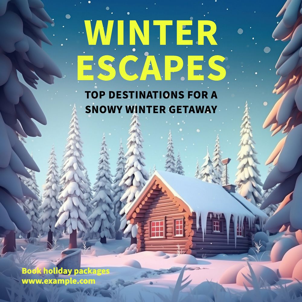 Winter getaway Instagram post template, editable text