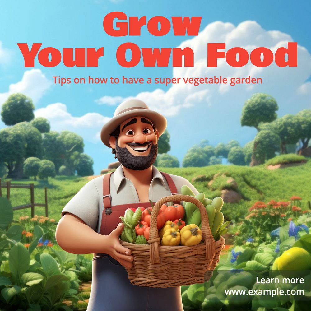 Grow your food Instagram post template, editable text