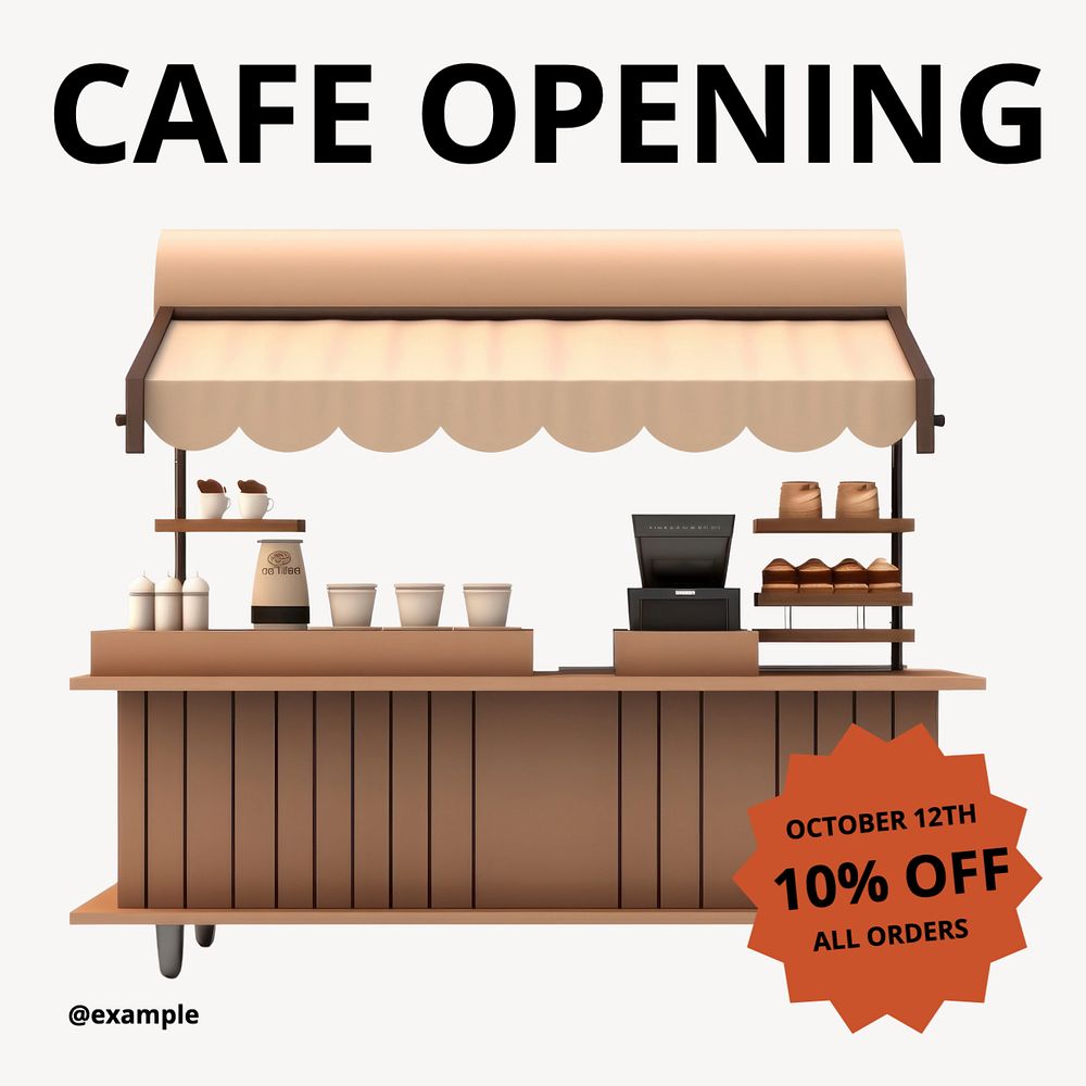 Cafe opening Instagram post template, editable text