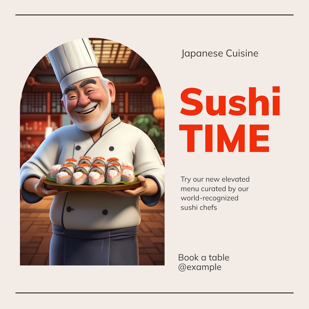 Sushi time Instagram post template, editable text