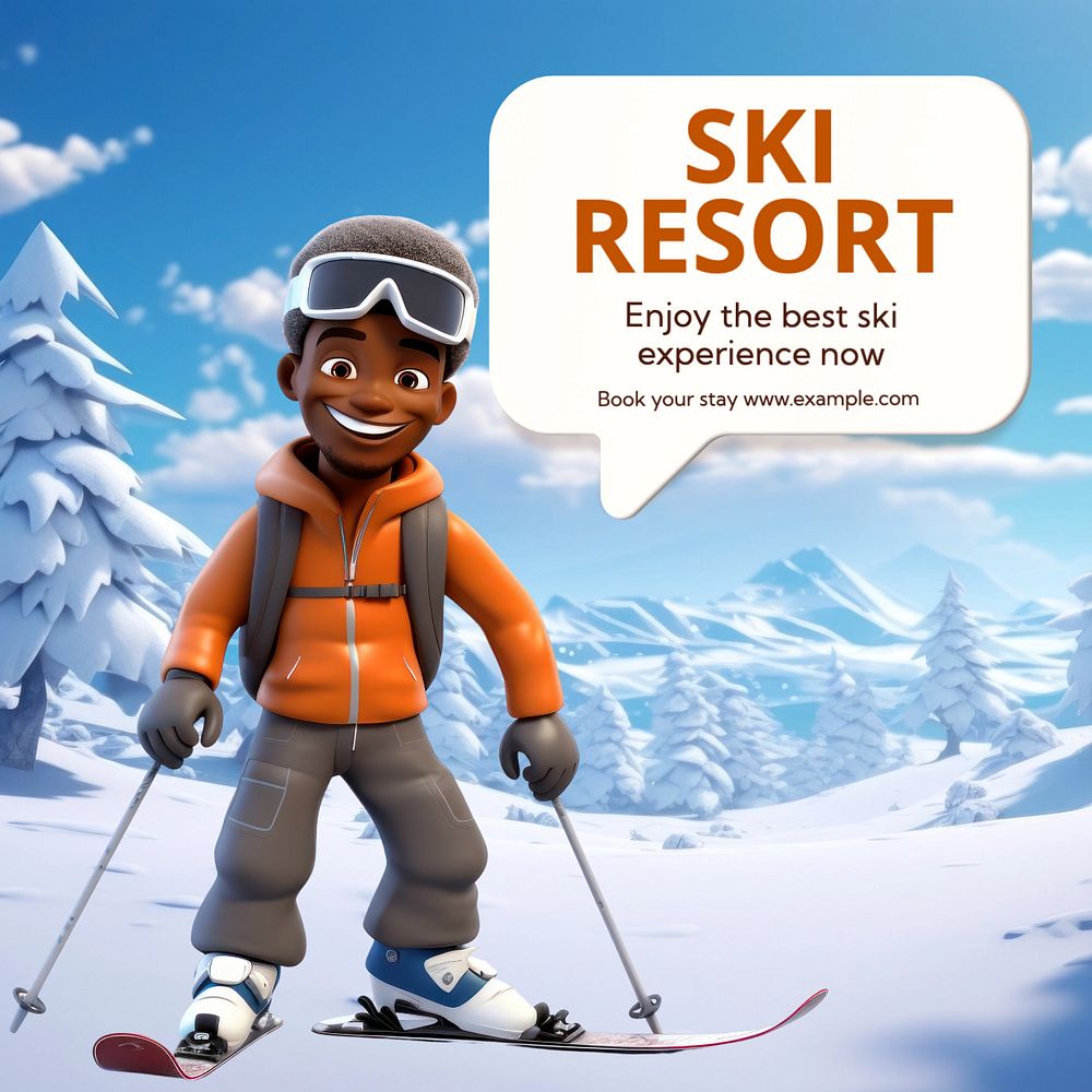 Ski resort Instagram post template, editable text