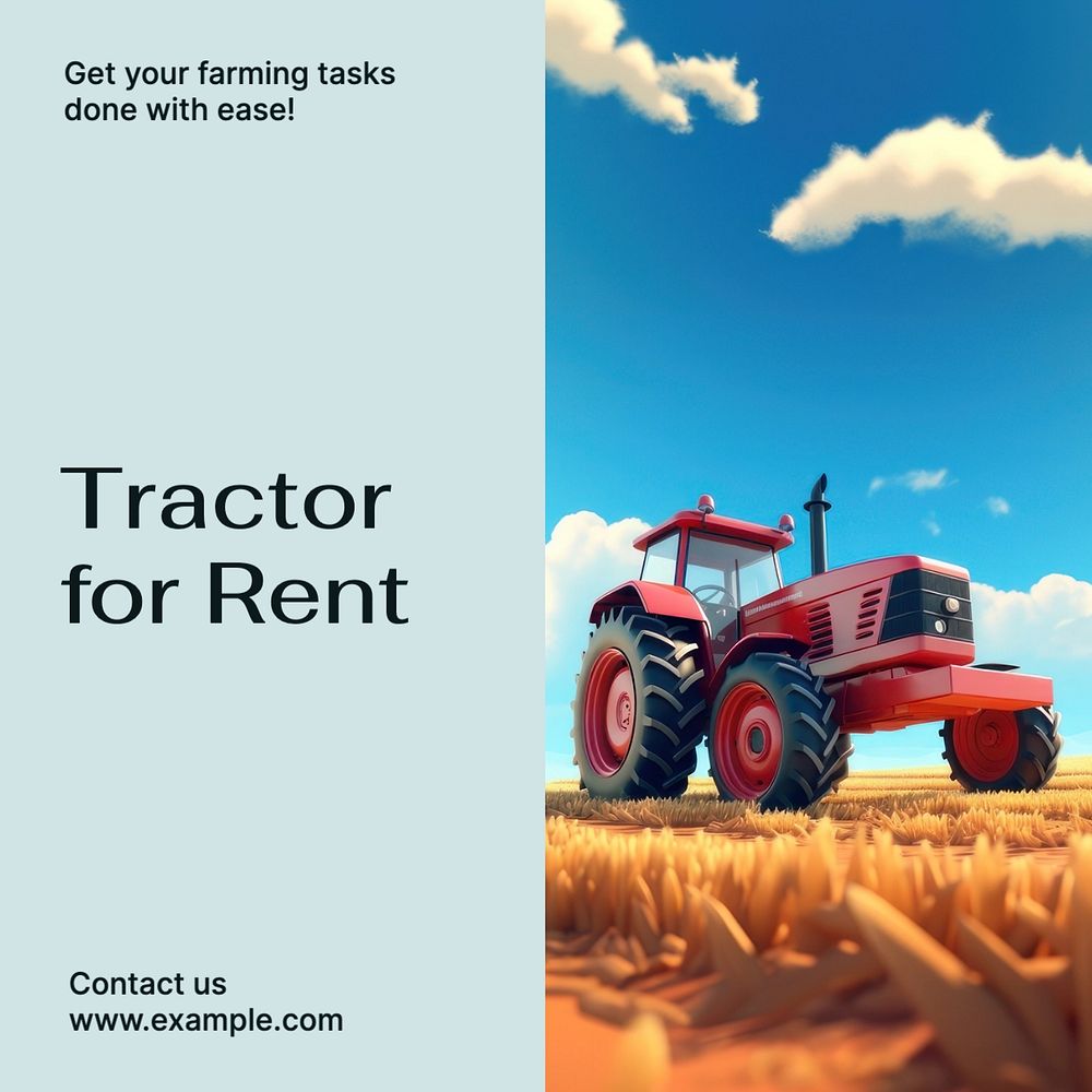 Tractor for rent Instagram post template, editable text