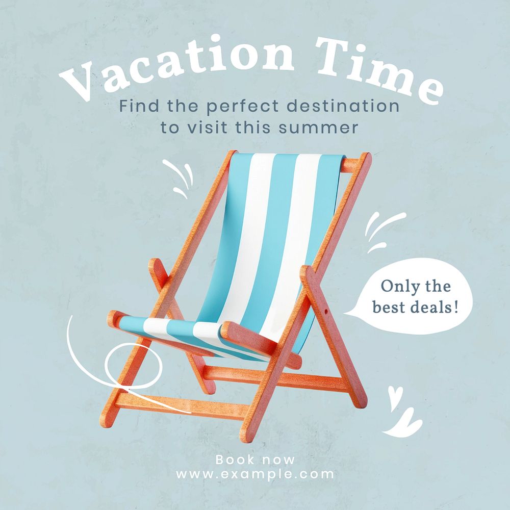 Vacation time Instagram post template, editable text