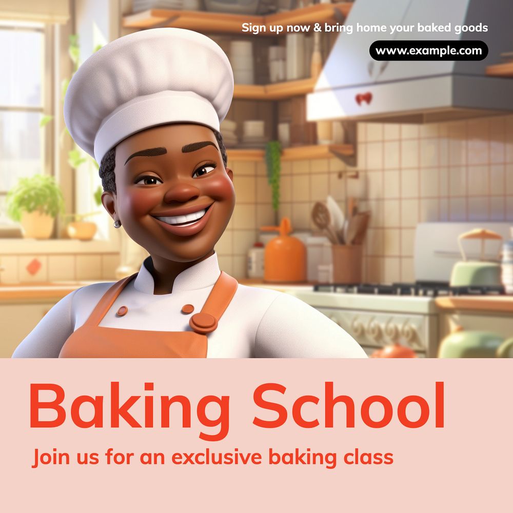 Baking school Instagram post template, editable text