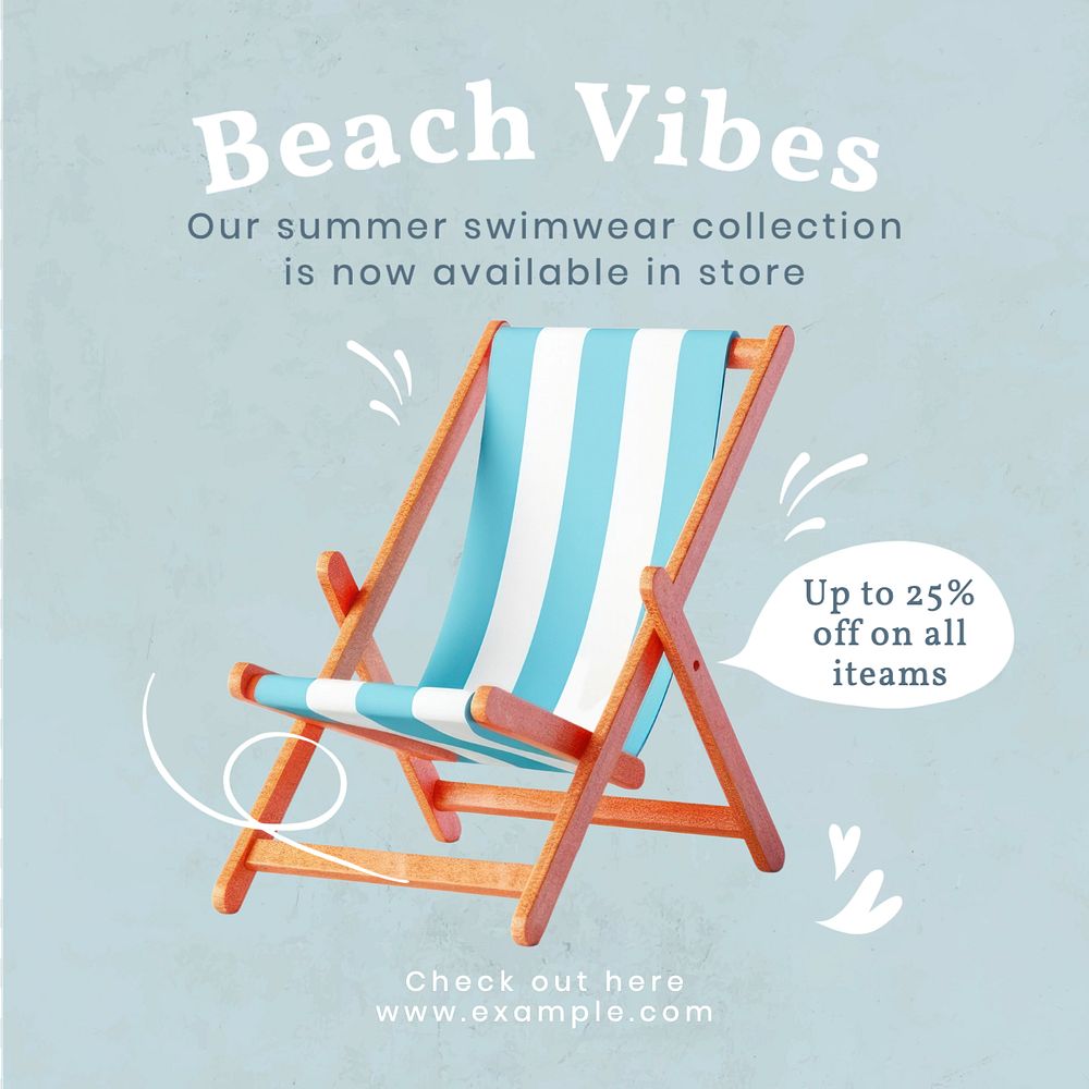 Beach vibes Instagram post template, editable text