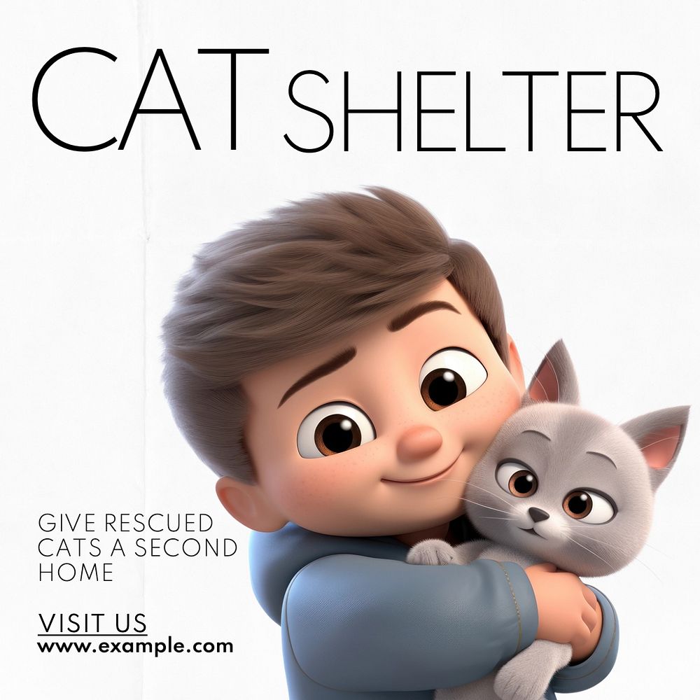 Cat shelter Instagram post template, editable text