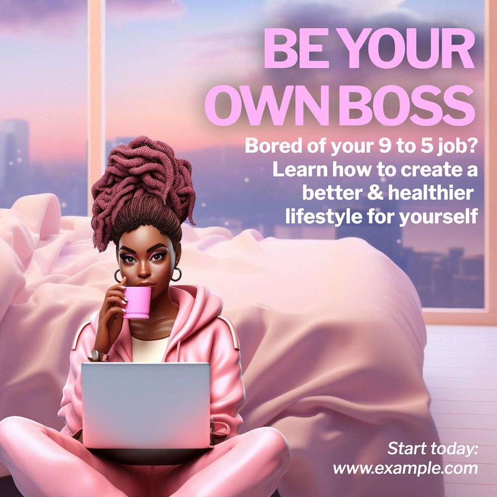 Be your own boss Instagram post template, editable text