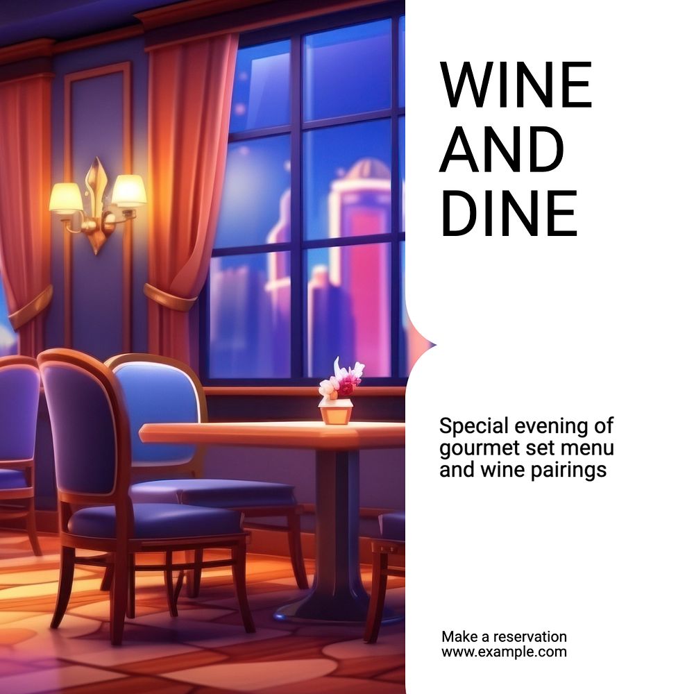 Wine & dine Instagram post template, editable text