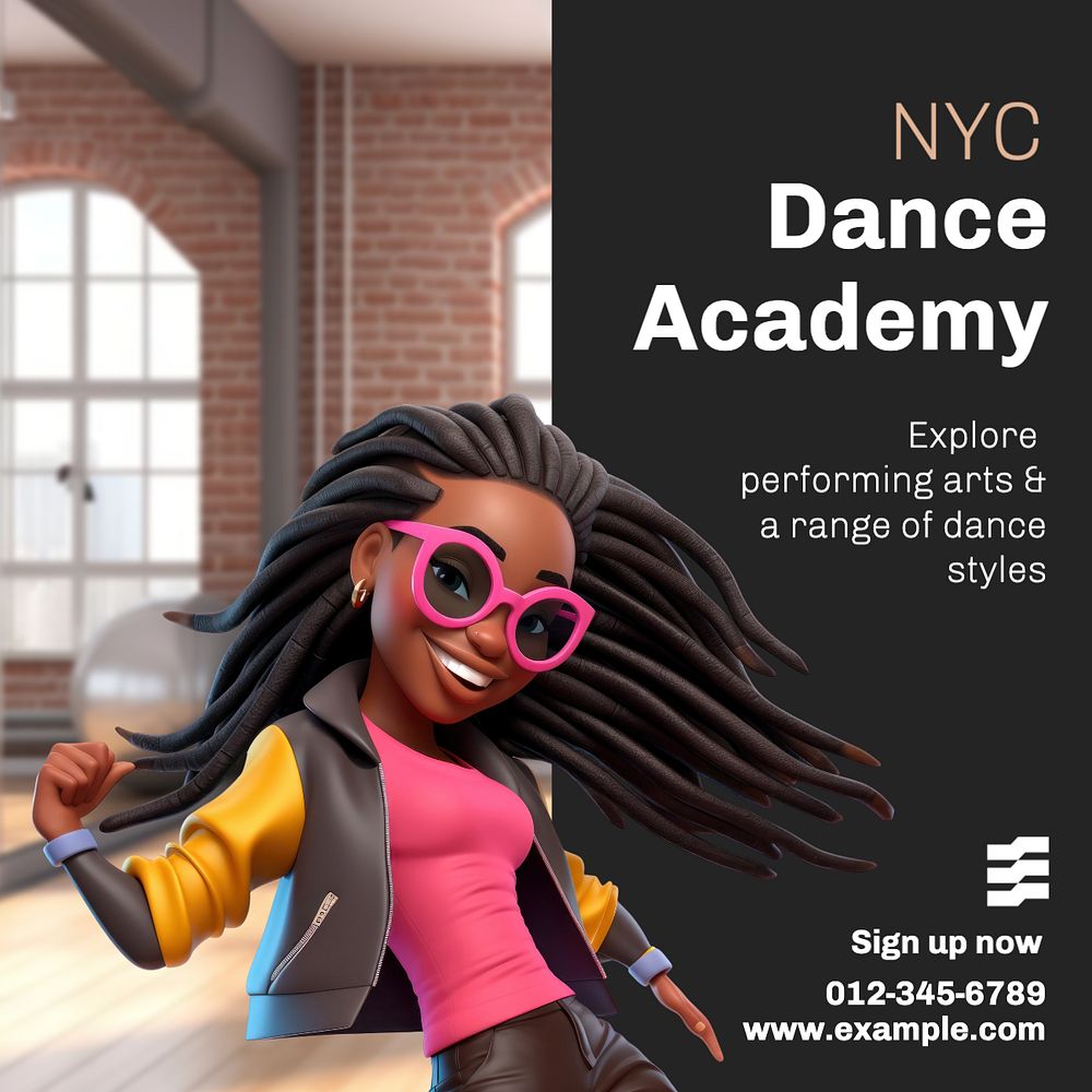 Dance academy Instagram post template, editable text