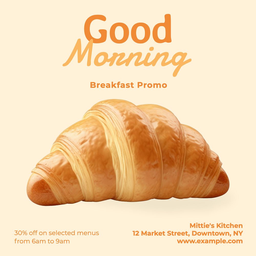 Good morning, breakfast Instagram post template, editable text