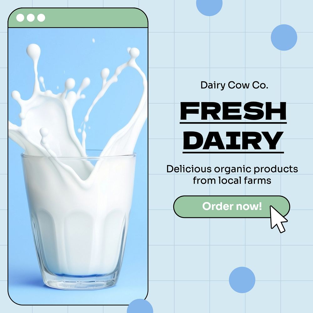 Fresh dairy Instagram post template, editable text