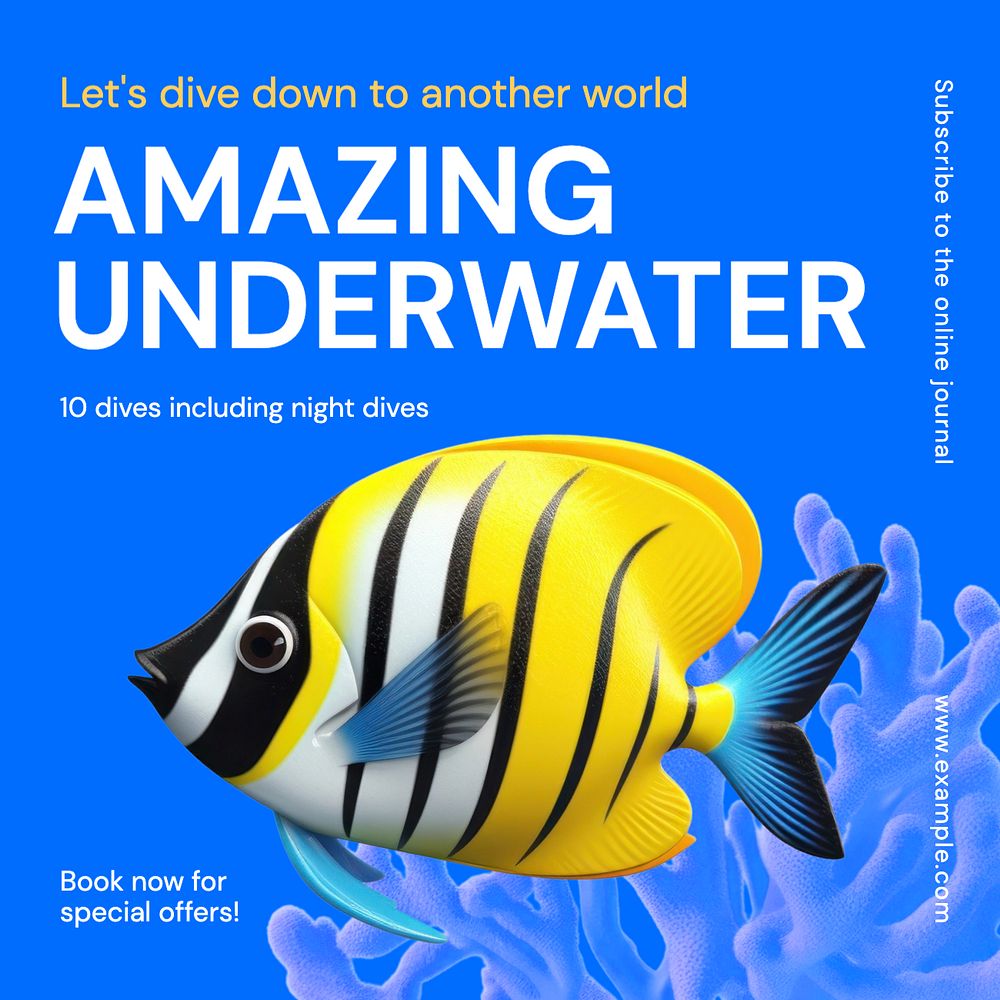 Underwater, diving trip Instagram post template, editable text