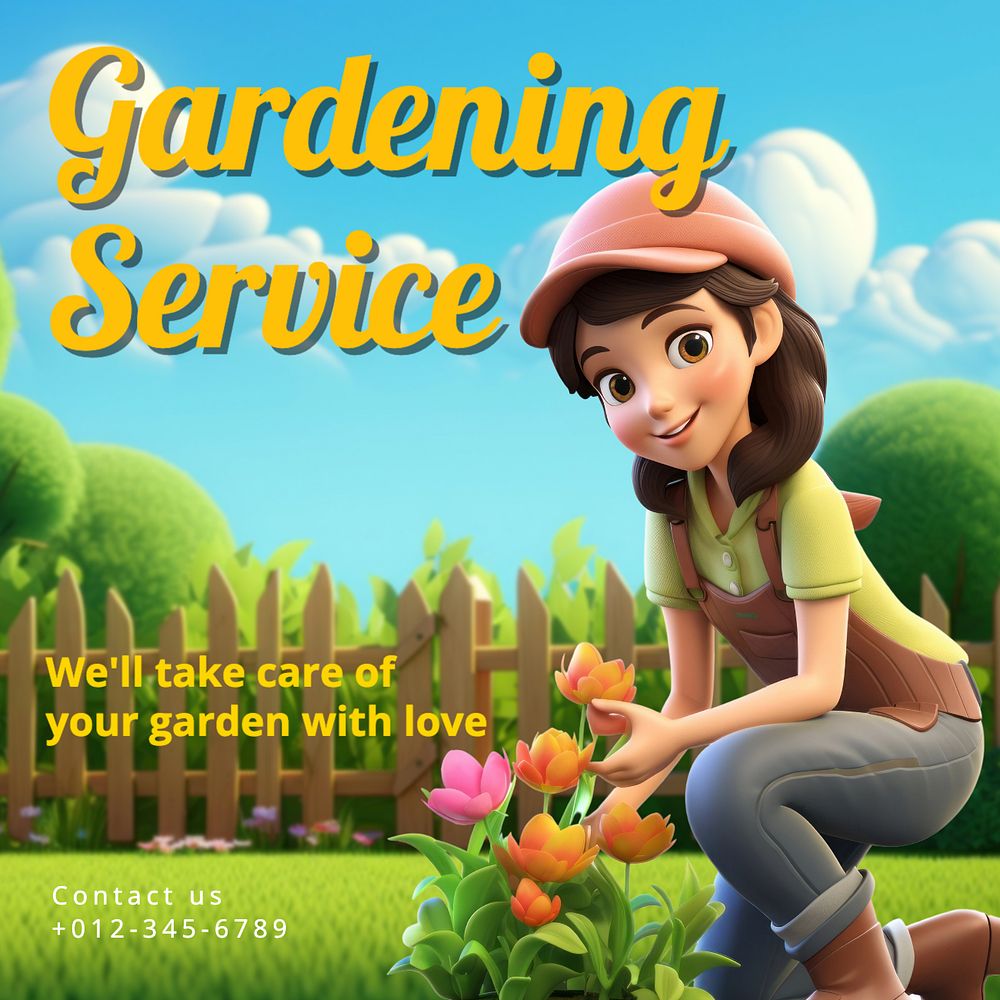 Gardening service Instagram post template, editable text