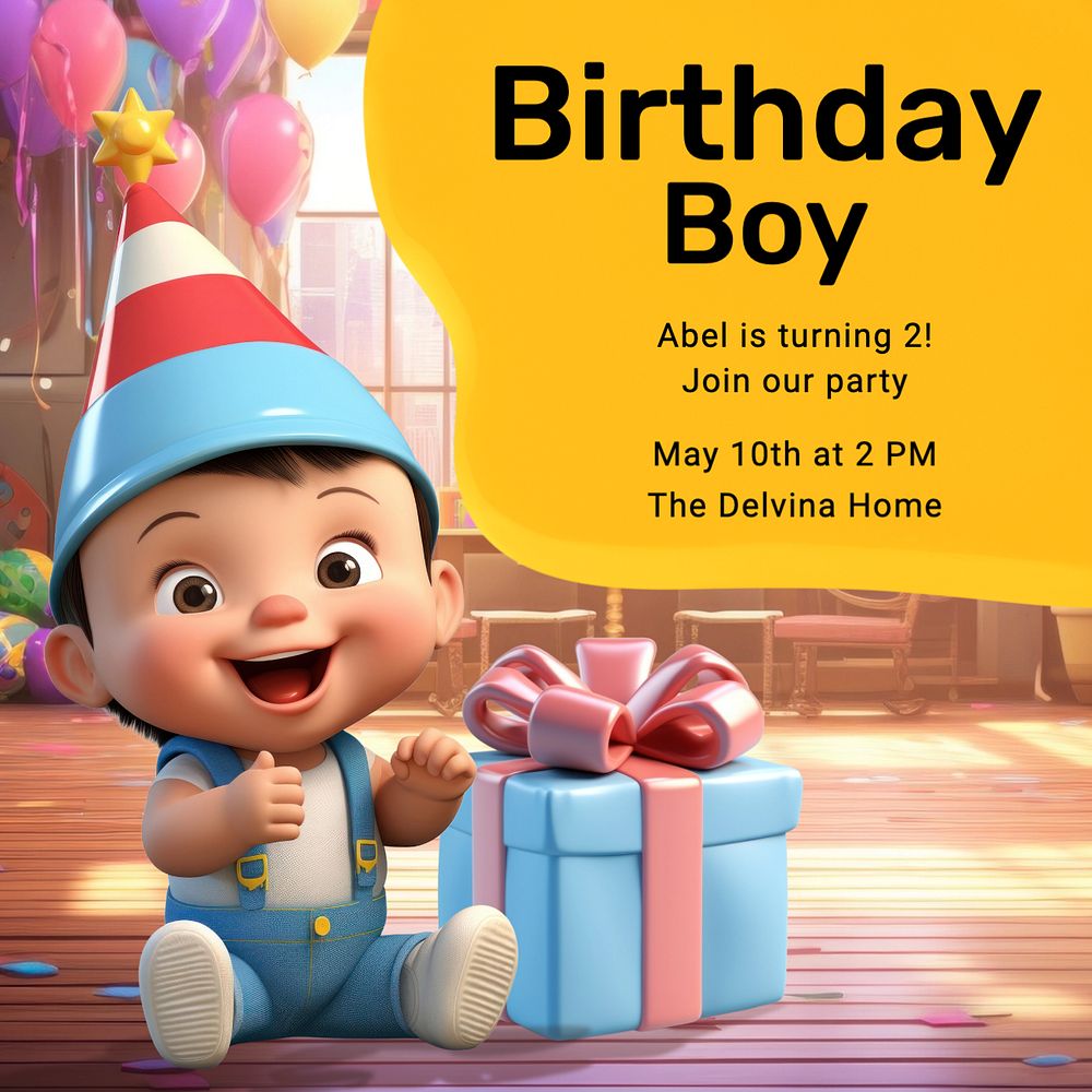 Birthday boy Instagram post template, editable text