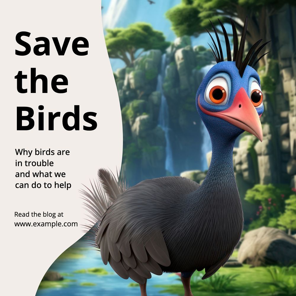 Save the birds Instagram post template, editable text