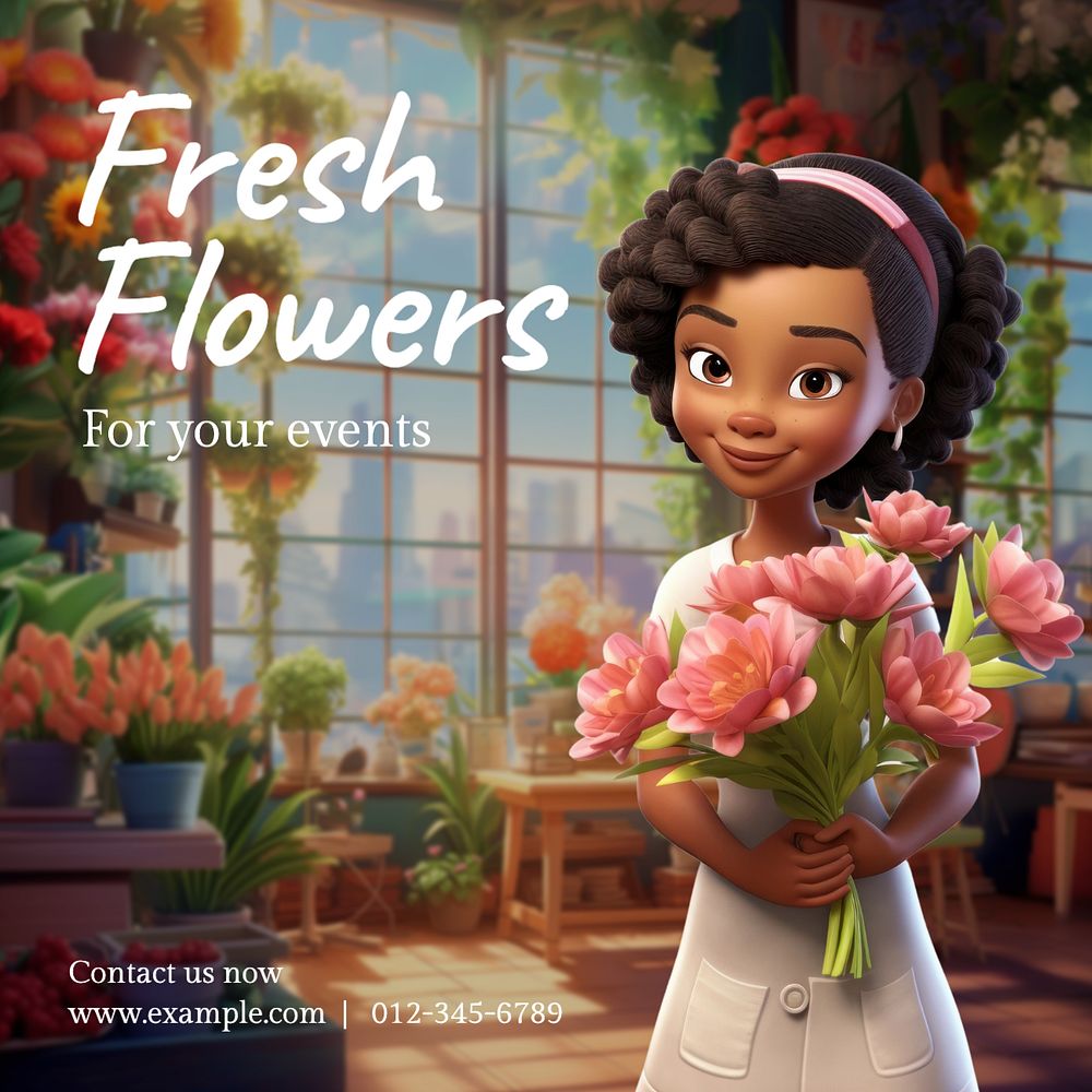 Fresh flowers Instagram post template, editable text