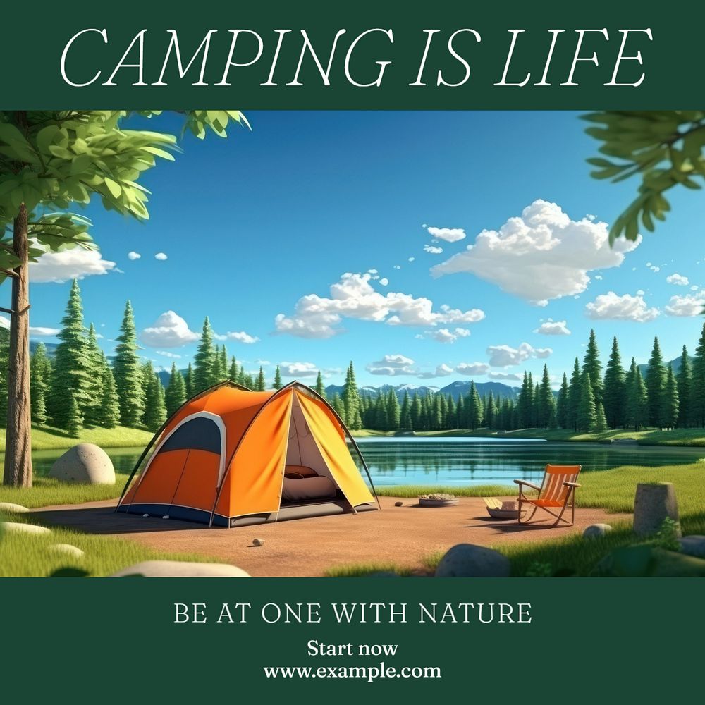 Camping Instagram post template, editable text