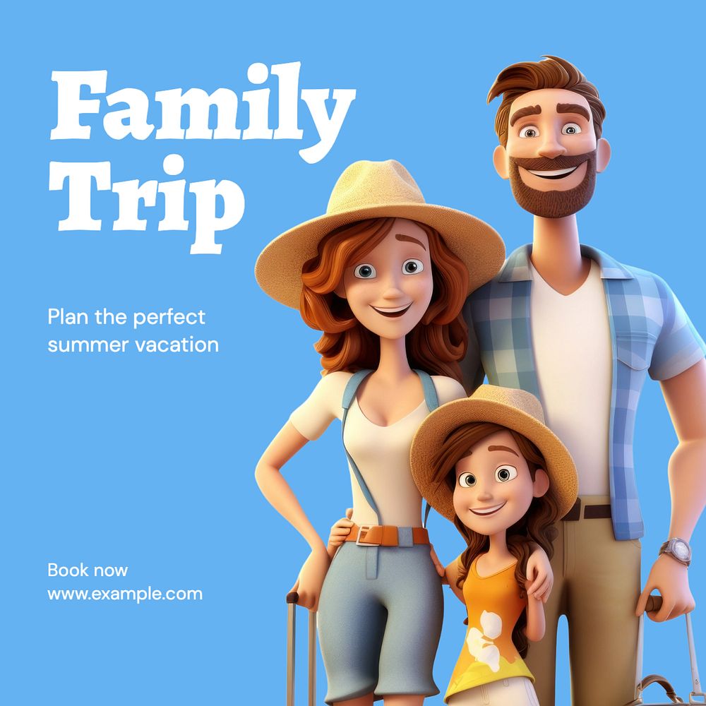 Family trip Instagram post template, editable text