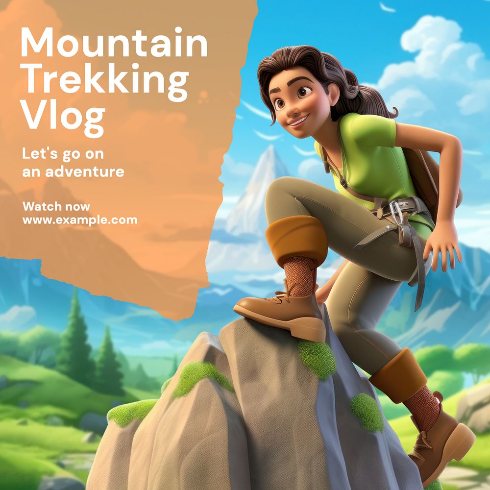 Mountain trekking vlog Instagram post template, editable text