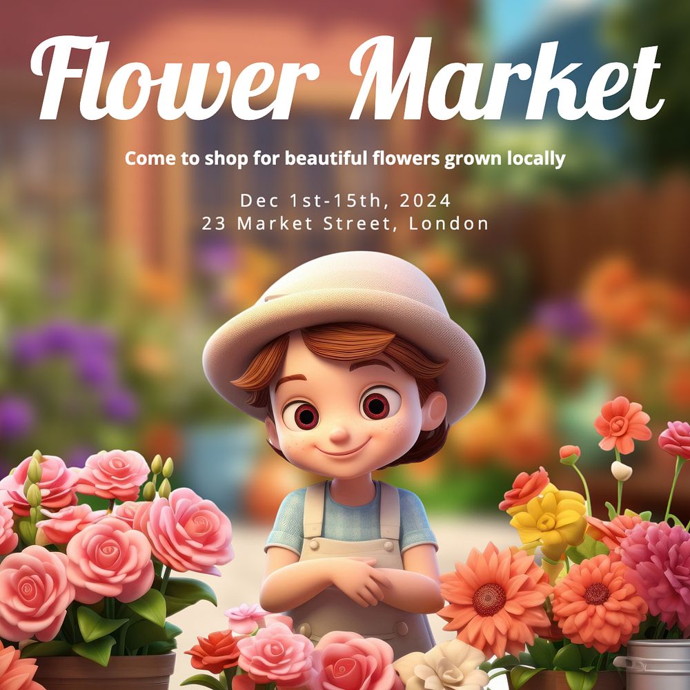 Flower market Instagram post template, editable text