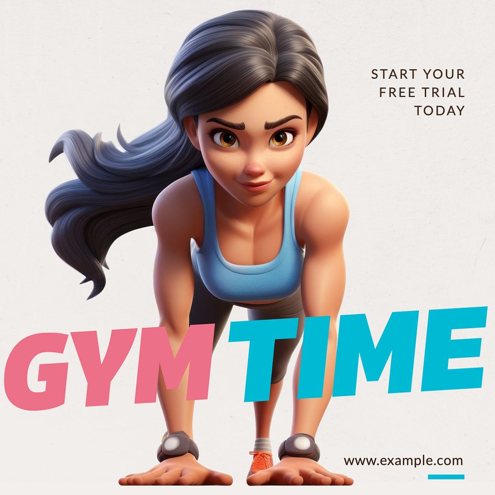 Gym time Instagram post template, editable text