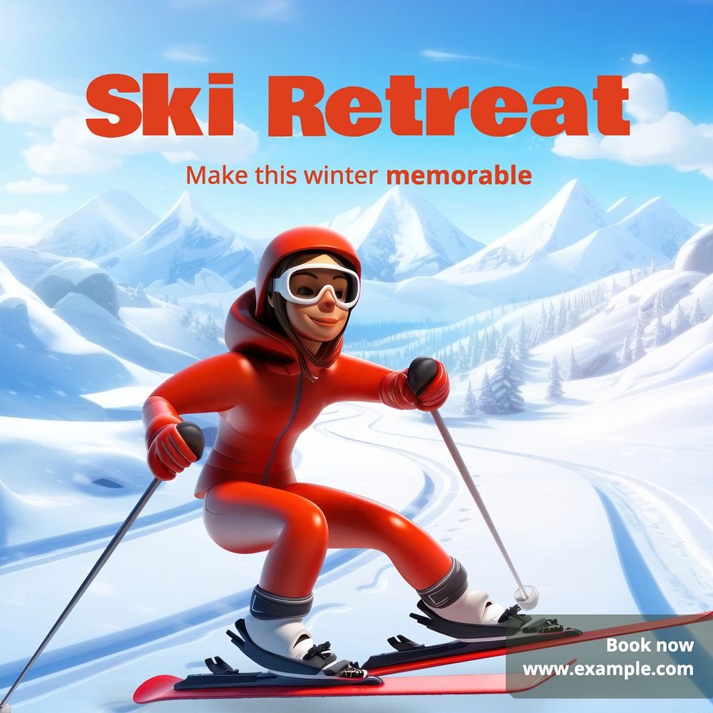 Ski retreat Instagram post template, editable text