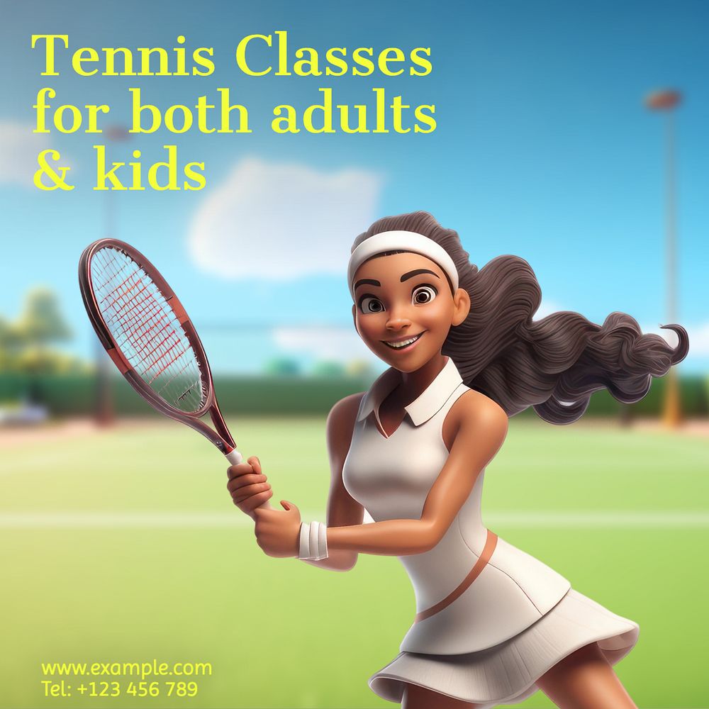 Tennis classes Instagram post template, editable text