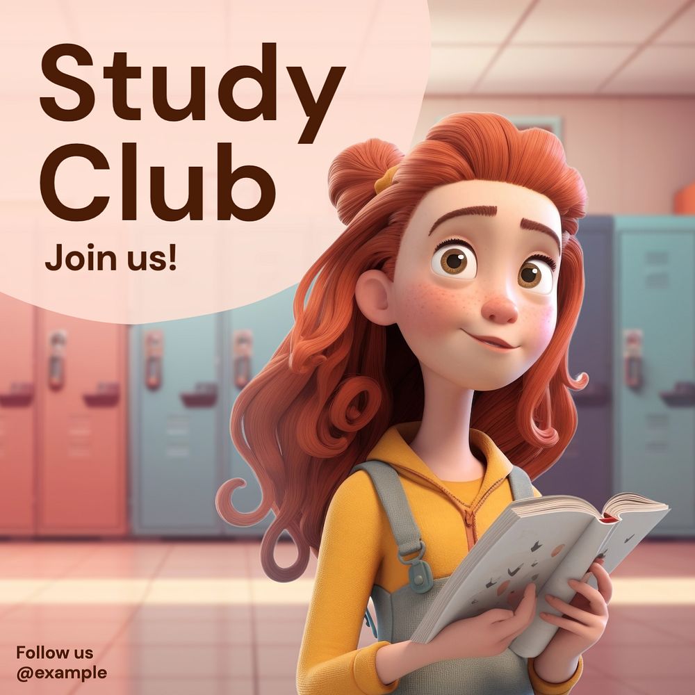 Study club Instagram post template, editable text