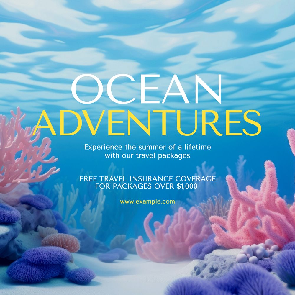 Ocean adventure Instagram post template, editable text