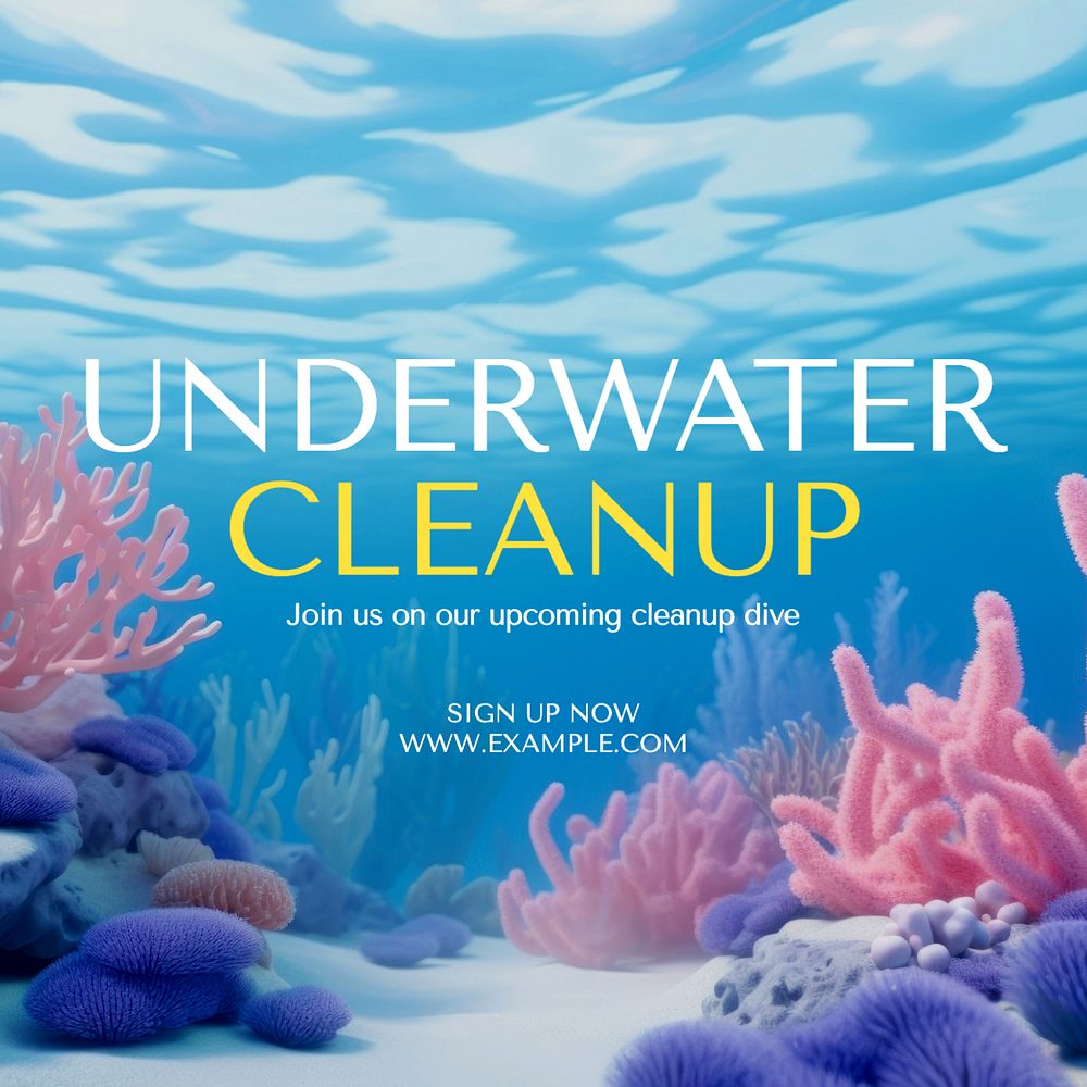 Underwater cleanup Instagram post template, editable text