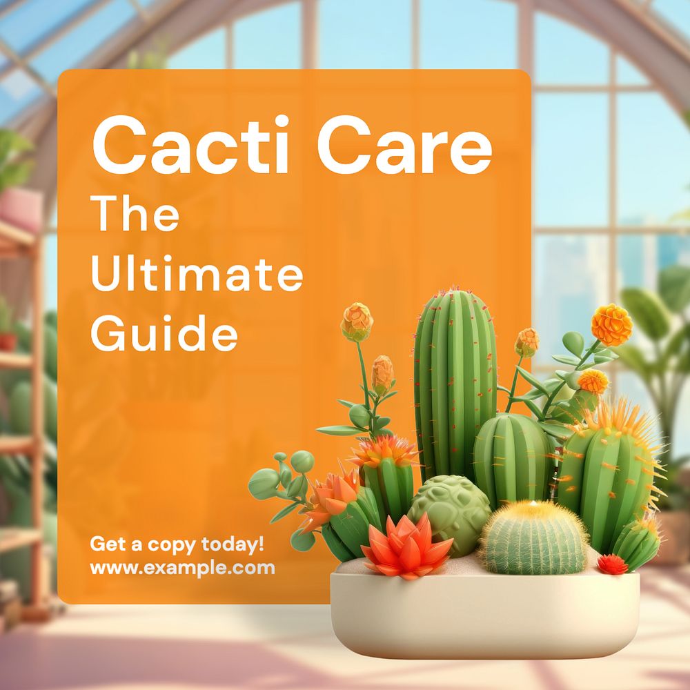 Cacti care book Instagram post template, editable text