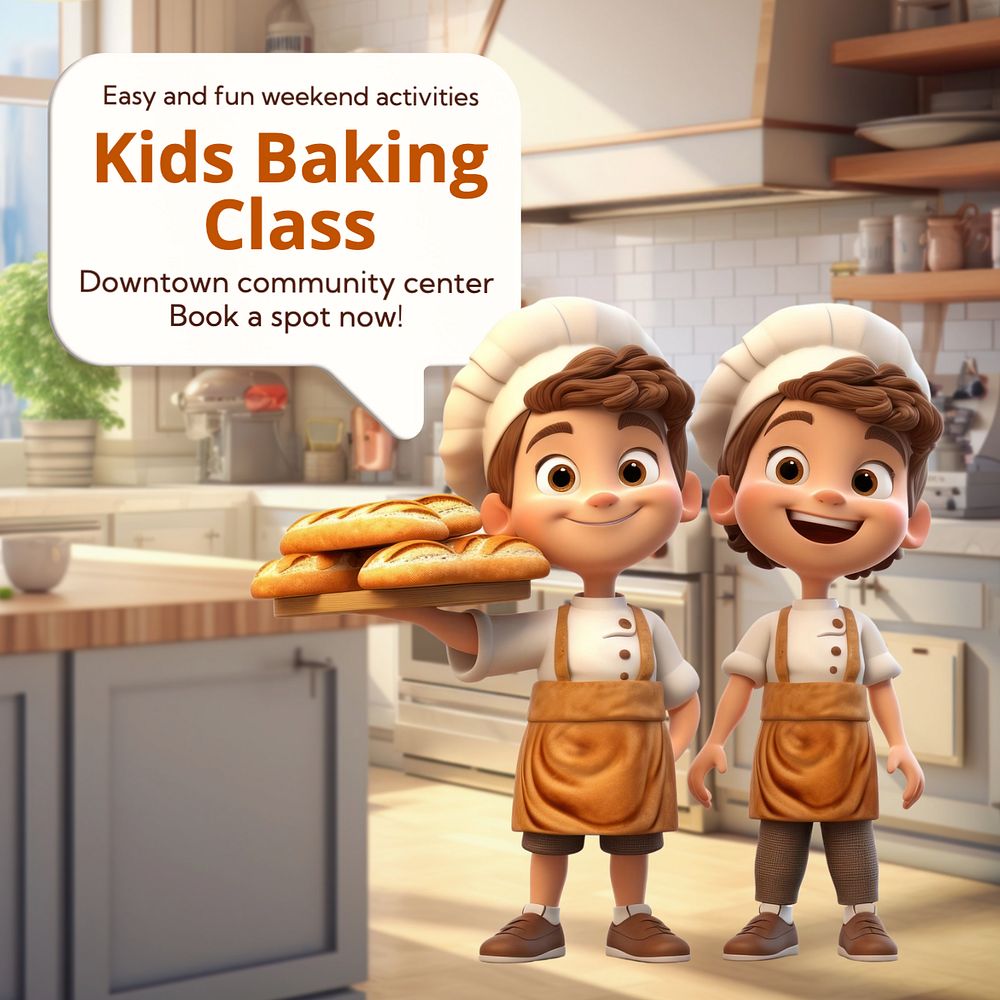 Baking class Instagram post template, editable text