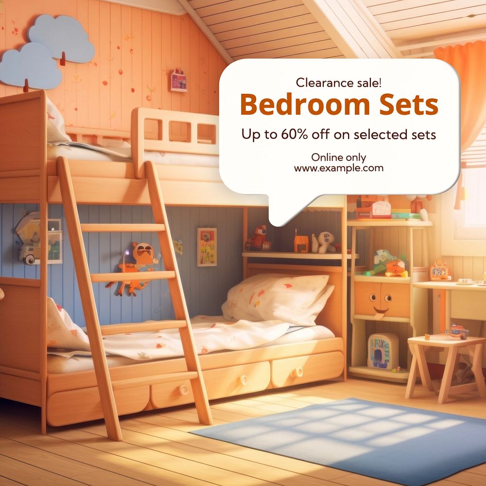 Bedroom sale Instagram post template, editable text