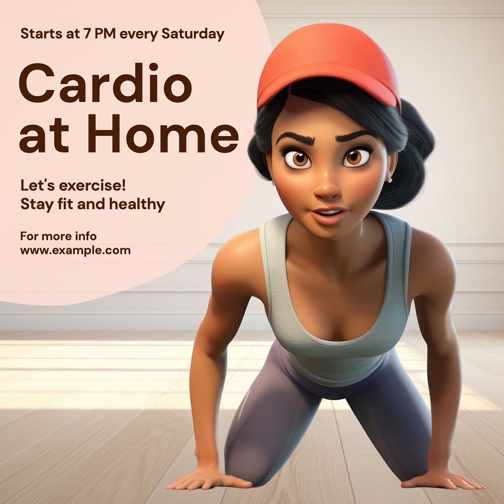 Cardio at home Instagram post template, editable text