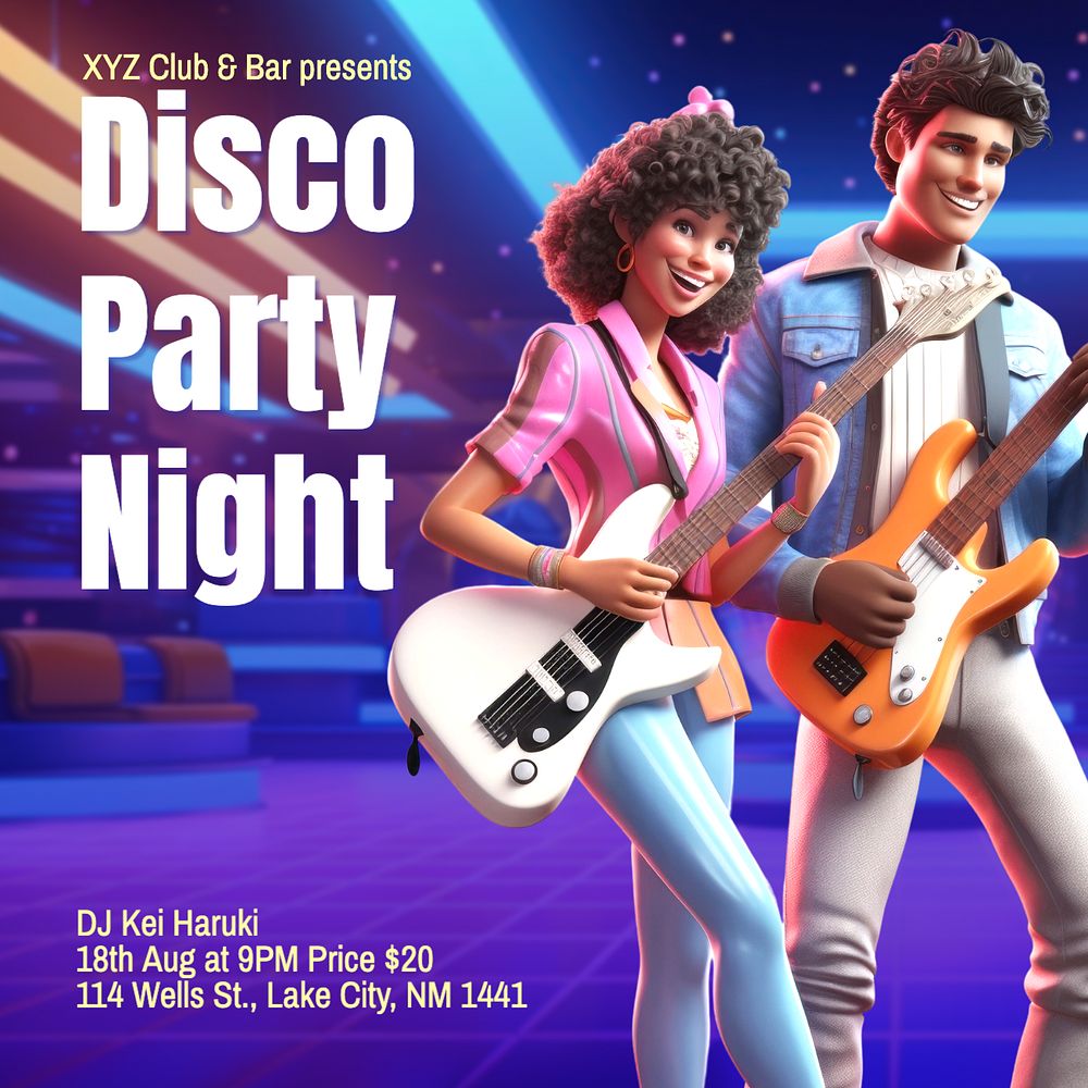 Disco party night Instagram post template, editable text