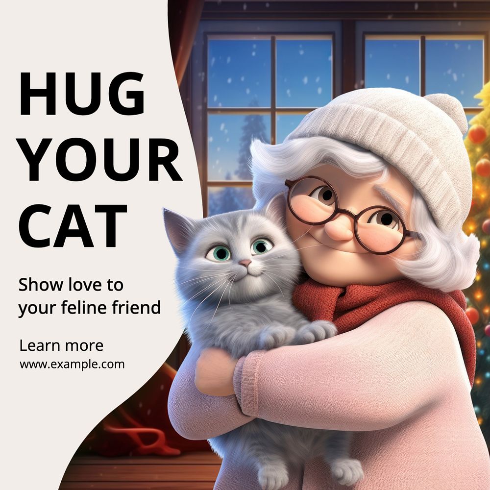 Hug your cat Instagram post template, editable text