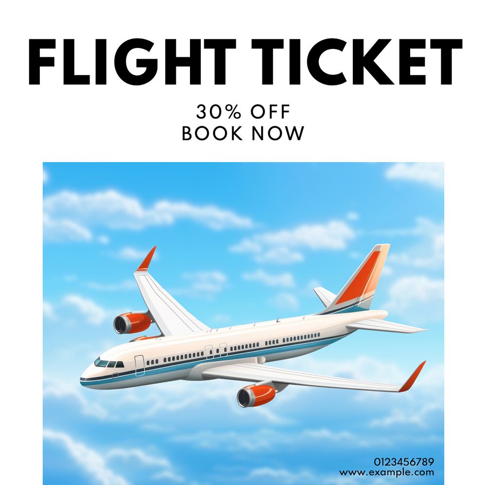 Flight ticket Instagram post template, editable text