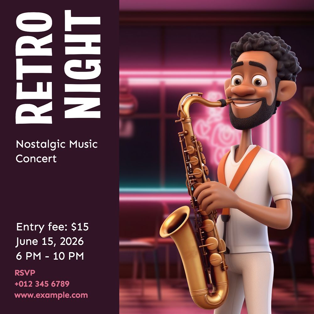 Retro music concert Instagram post template, editable text