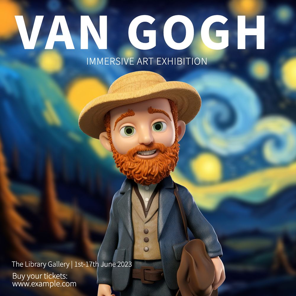 Van Gogh exhibition Instagram post template, editable text