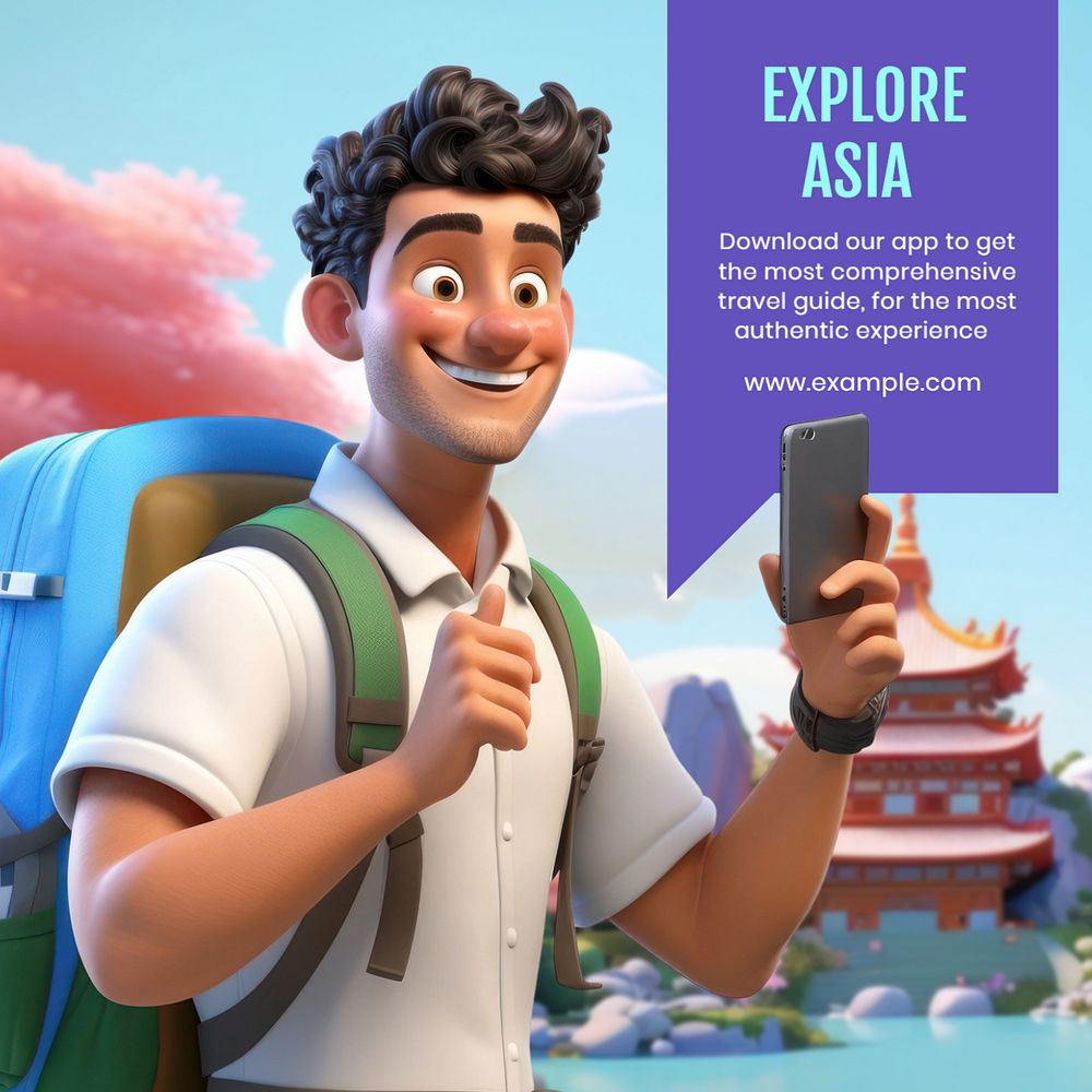 Explore asia app Instagram post template, editable text