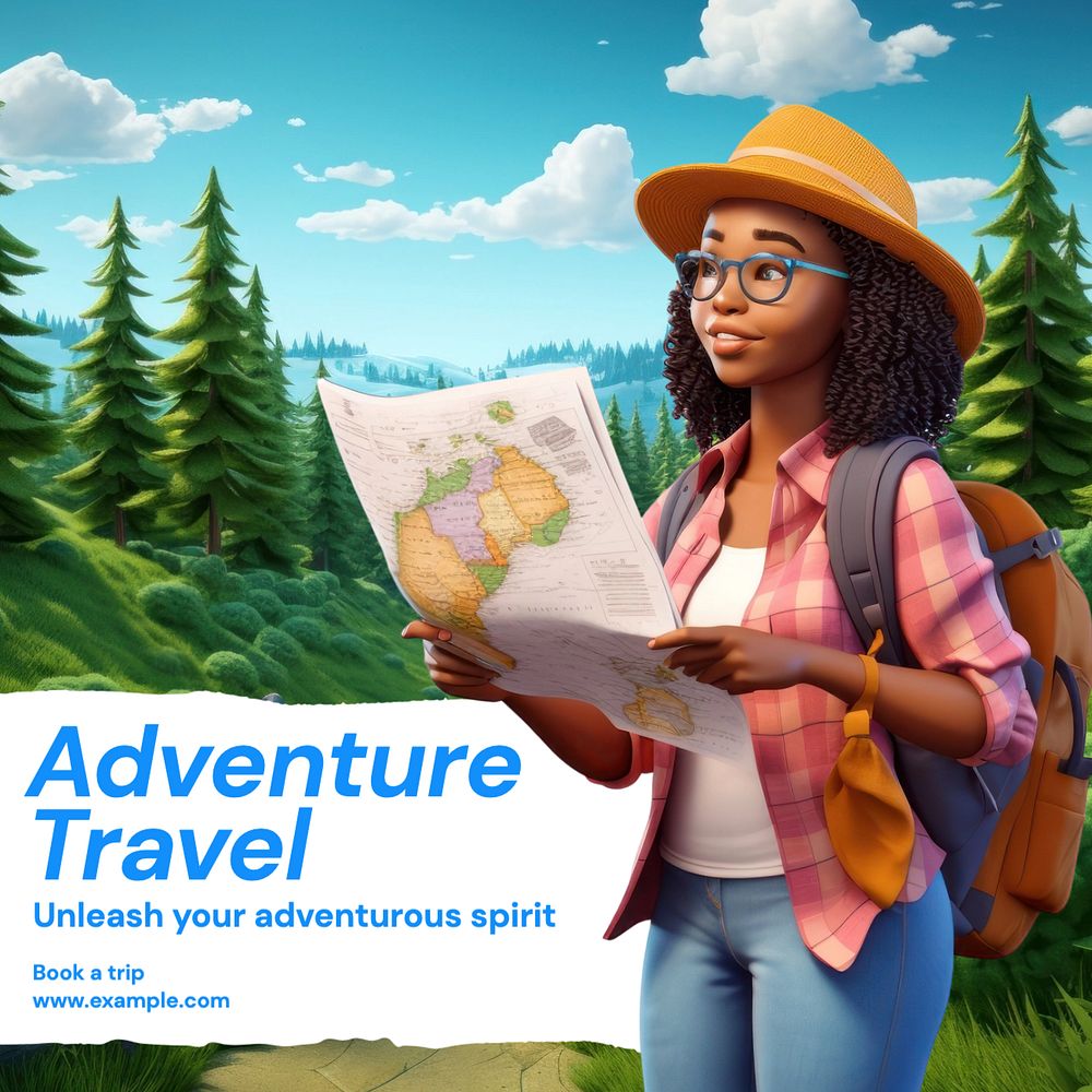 Adventure travel Instagram post template, editable text