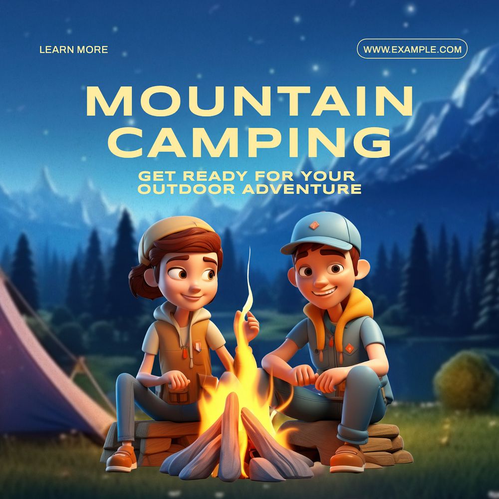 Mountain camping Instagram post template, editable text