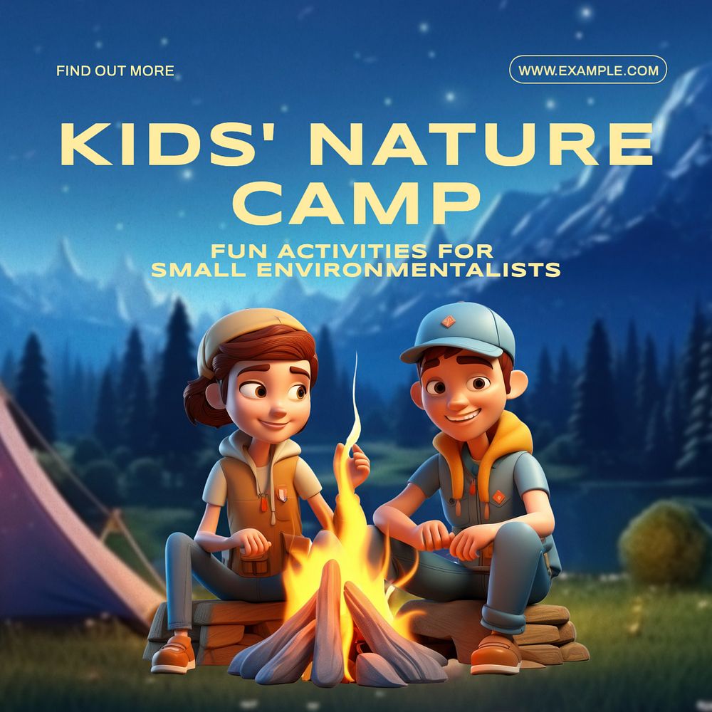 Kids nature camp Instagram post template, editable text