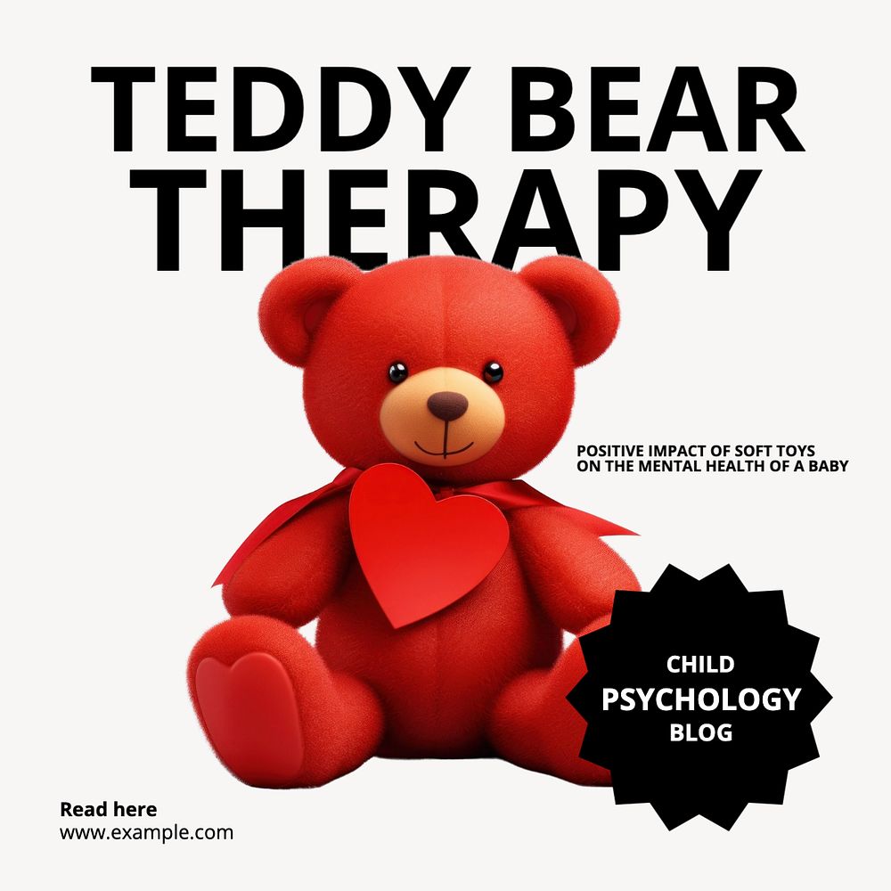 Teddy bear therapy Instagram post template, editable text