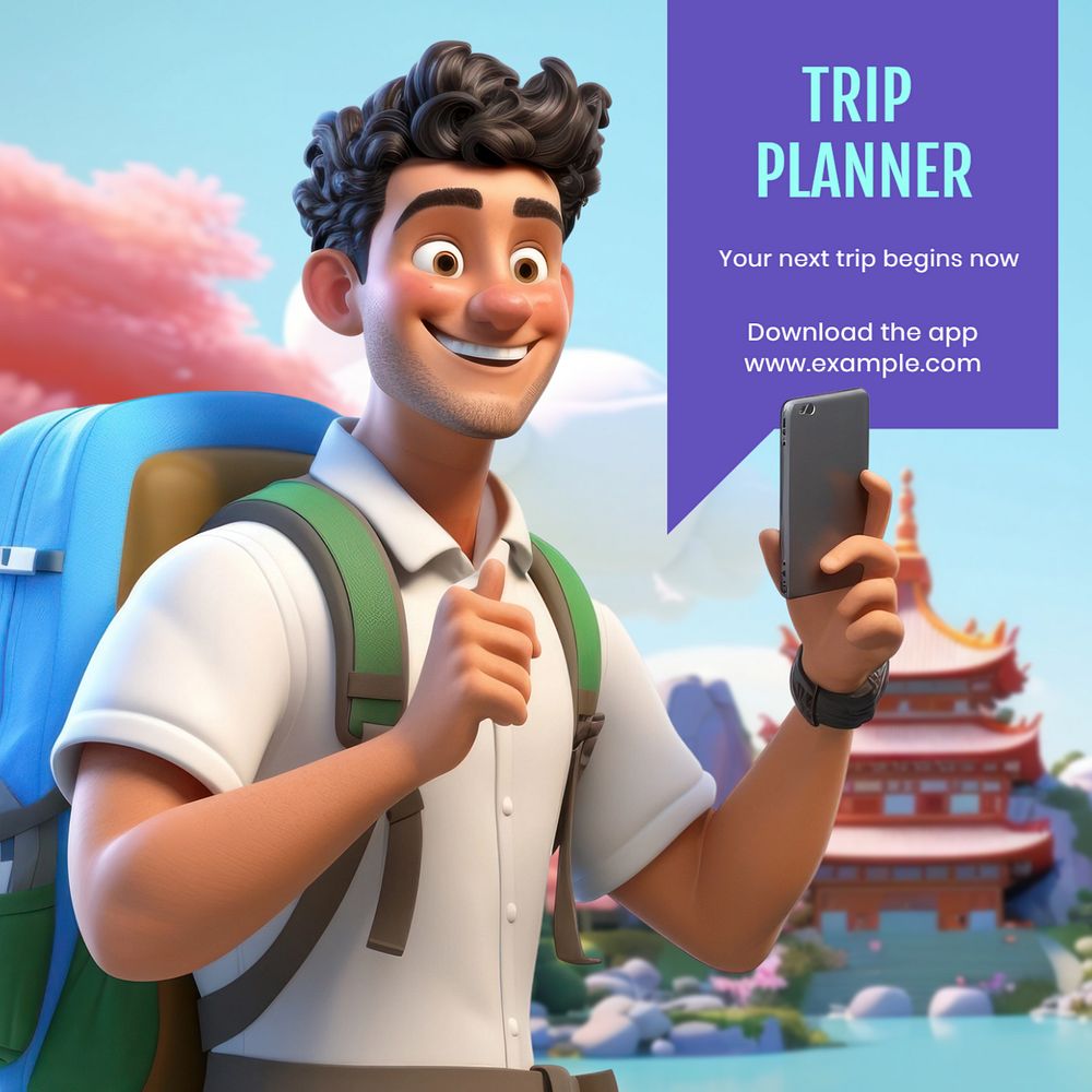 Trip planner Instagram post template, editable text