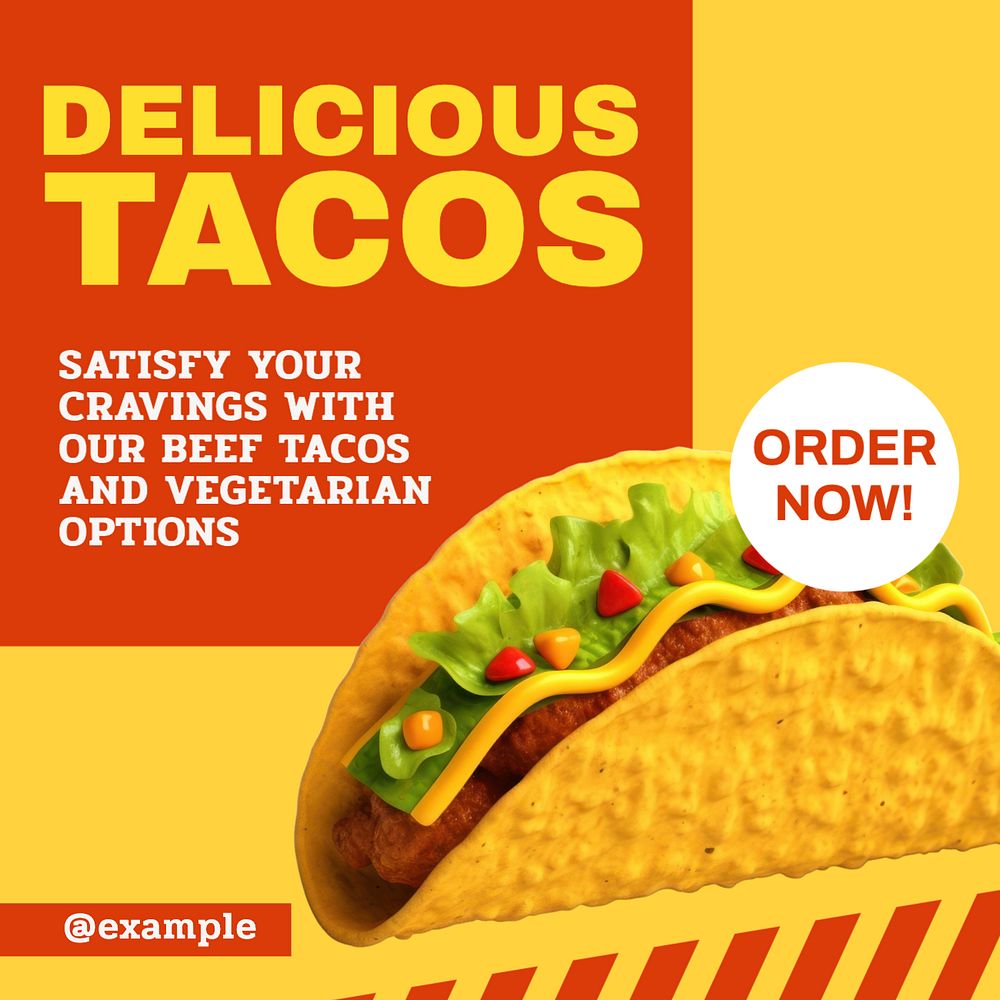 Delicious tacos Instagram post template, editable text