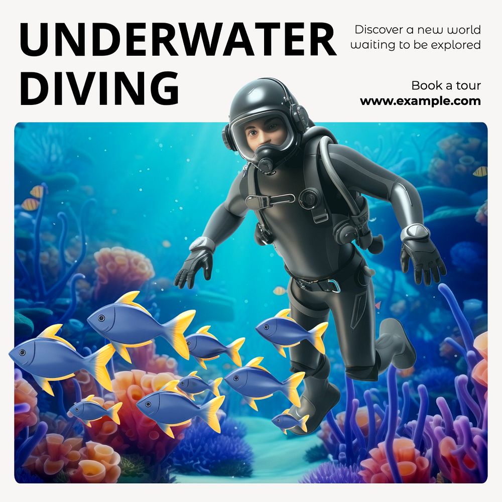 Underwater diving Instagram post template, editable text