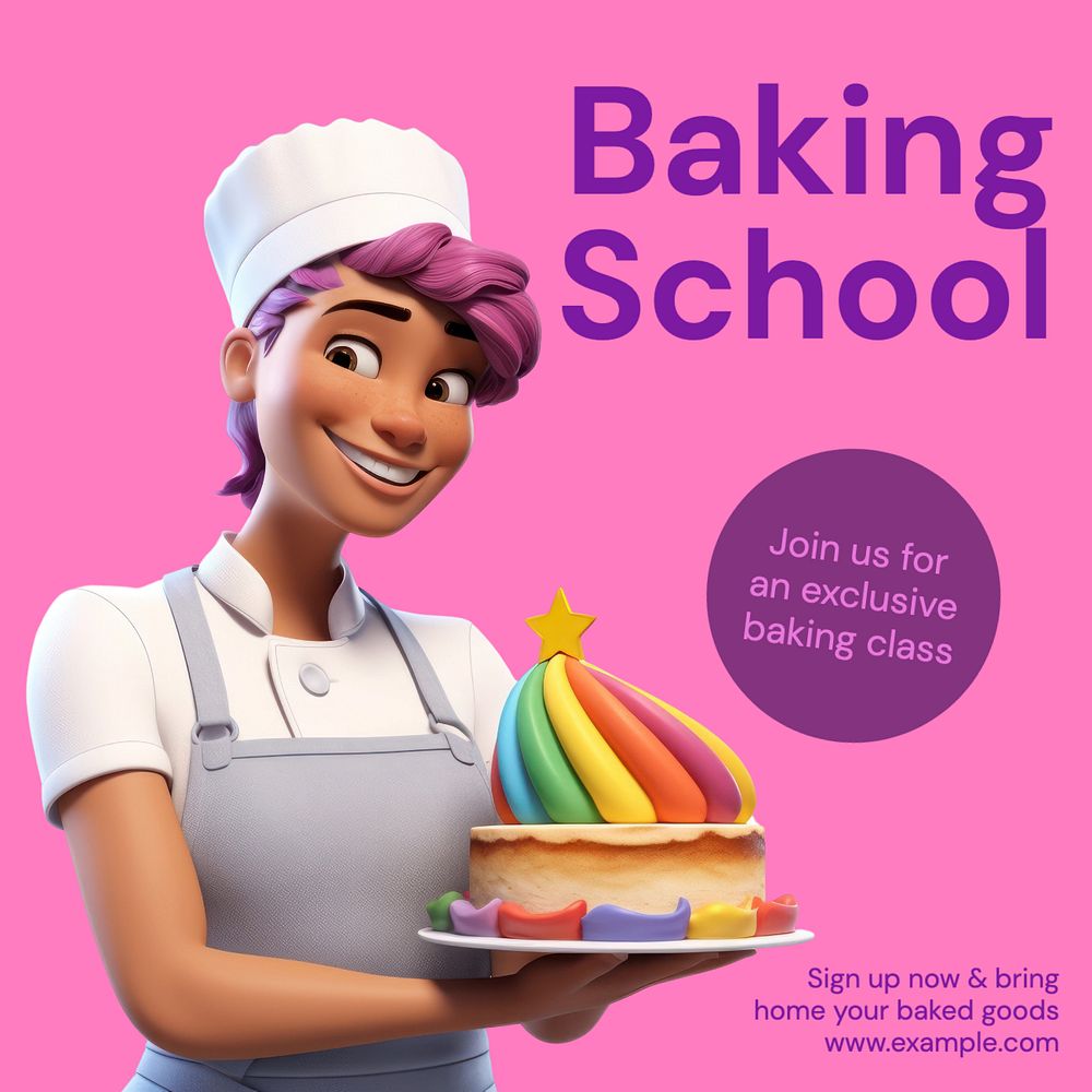 Baking school Instagram post template, editable text