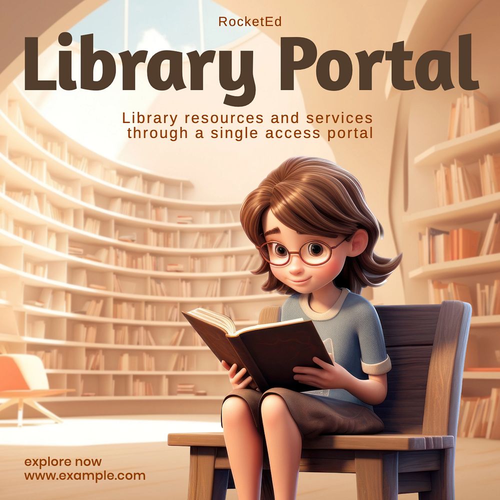 Library portal Instagram post template, editable text