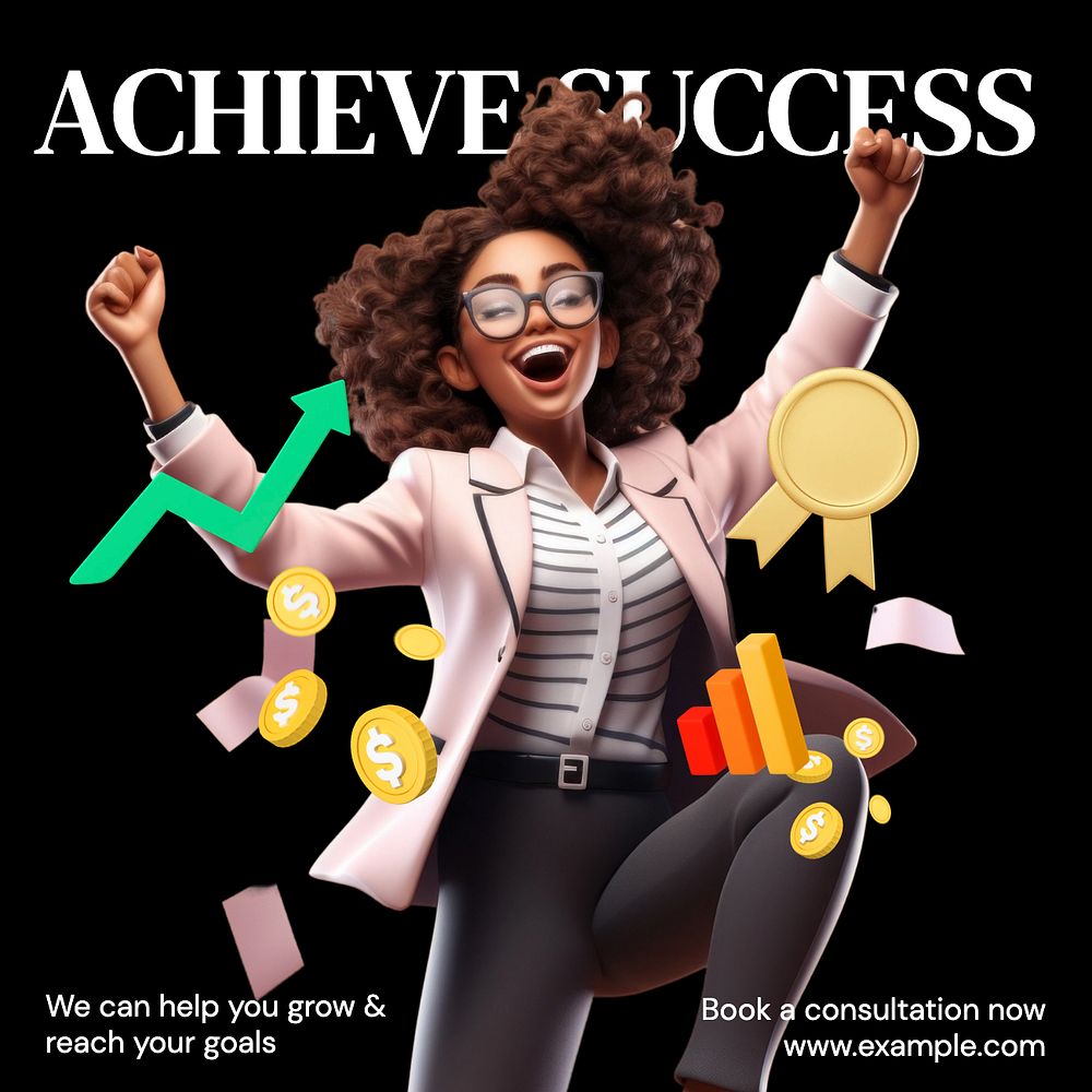 Achieve success Instagram post template, editable text